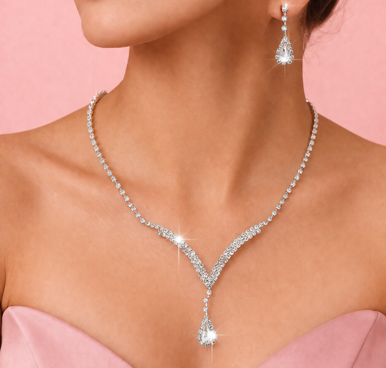 Diamond Water Drop Necklace & Earrings