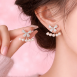 Bow Pearl Zircon Earrings Golden Silver Lightweight