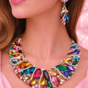 Colorful Crystal Necklace Earrings Set for Women